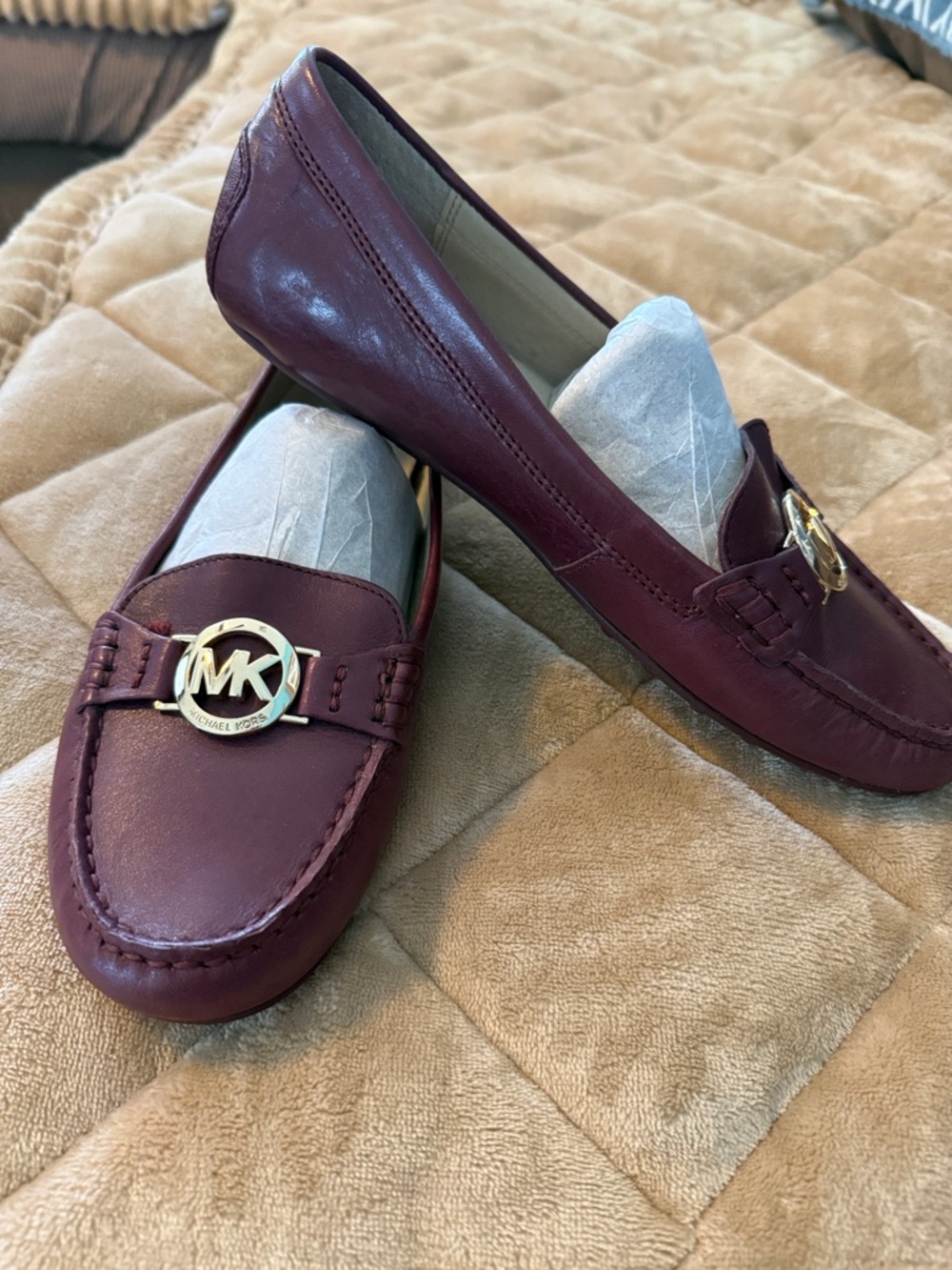 Michael Kors Burgundy Leather Logo Penny Loafers